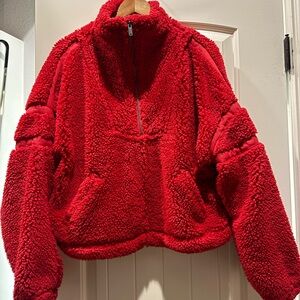 Free People Movement Cozy Red Sherpa Pullover